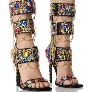 AZALEA WANG " LAYERS OF LONDON " MULTI EMBELLISHED SANDAL(BRAND NEW !!!
